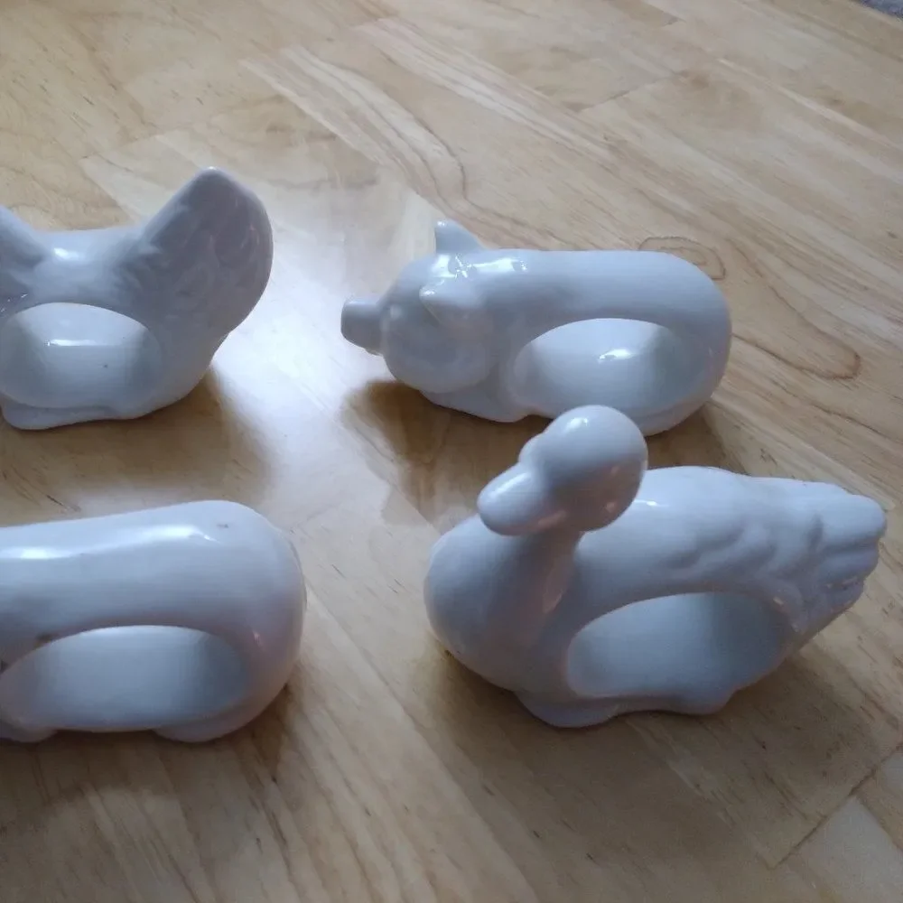 Vintage Ceramic Napkin Holder Farm Animals Pig Duck Rooster Set Of 4 Japan